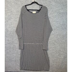 Michael Kors Maxi Dress Womens 1X Gray Black Striped Knit Long Sleeve‎ Plus Size